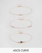 Asos Curve Pack Of 3 Fine Crystal Charm Bracelets - Copper
