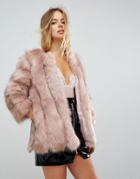 Jayley Luxurious Stripe Fur Jacket - Pink