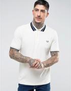 Fred Perry Slim Fit Textured Large Tipped Polo In Soft Cream - Cream