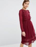 Vero Moda Ruffle Front Embroidered Dress - Red