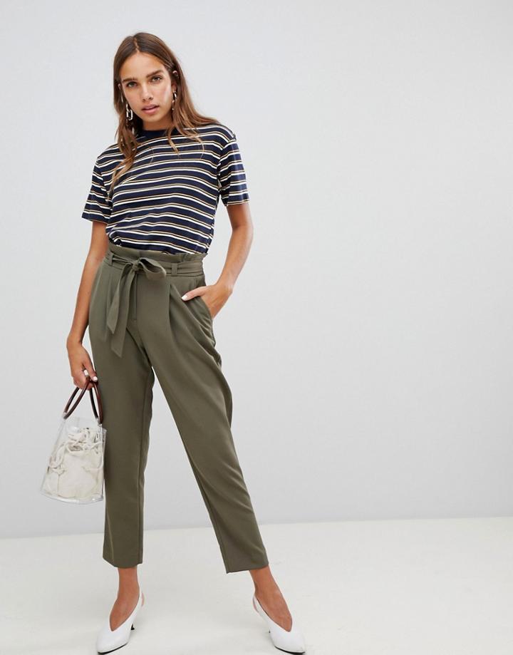 New Look Tapered Tie Waist Pants - Green
