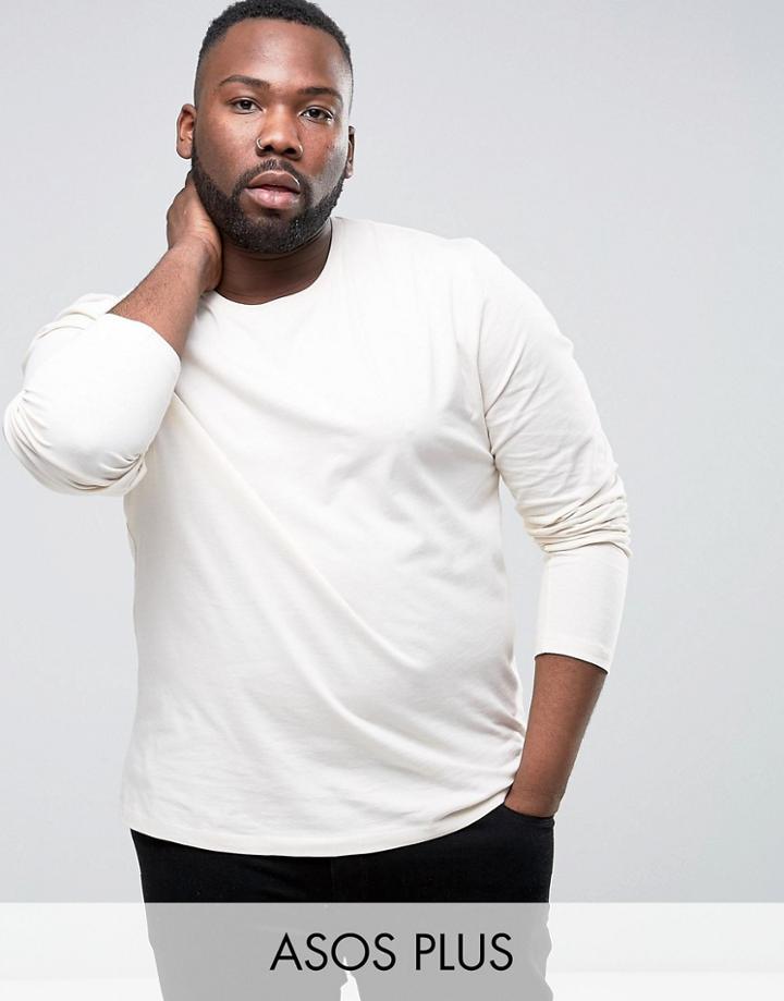 Asos Plus Long Sleeve T-shirt With Crew Neck - Beige