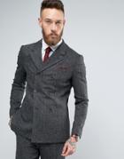 Asos Skinny Double Breasted Suit Jacket In Herringbone - Gray