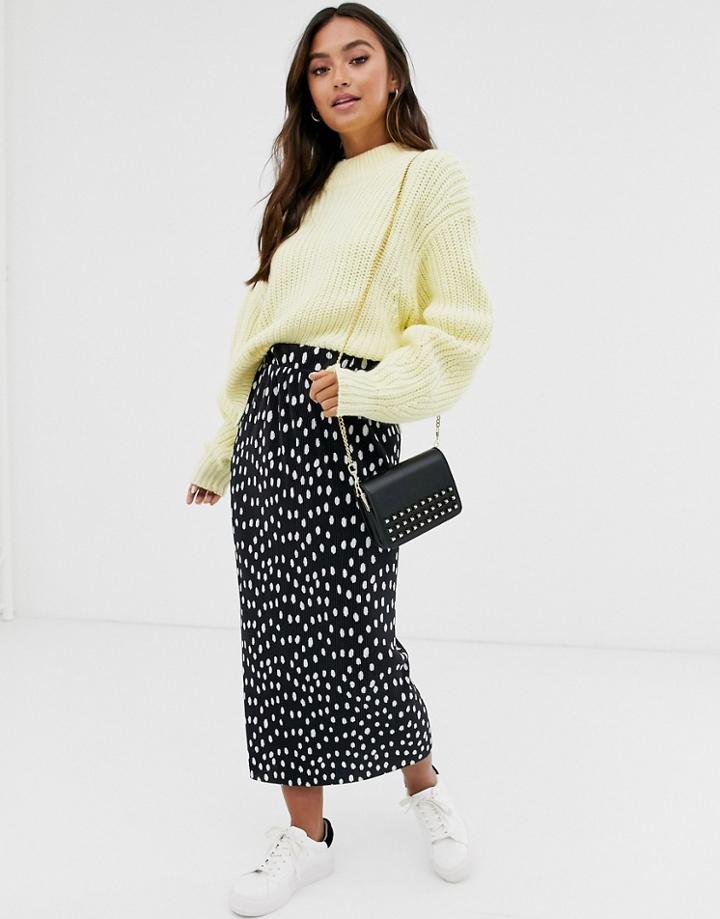 Asos Design Mono Spot Plisse Column Maxi Skirt