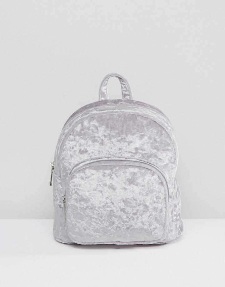 Asos Mini Velvet Backpack With Front Pocket - Purple