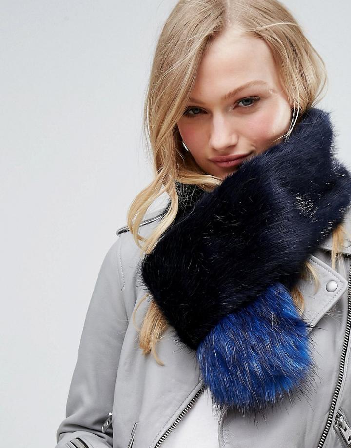 Bandits Premium Faux Fur Cross Through Scarf - Navy