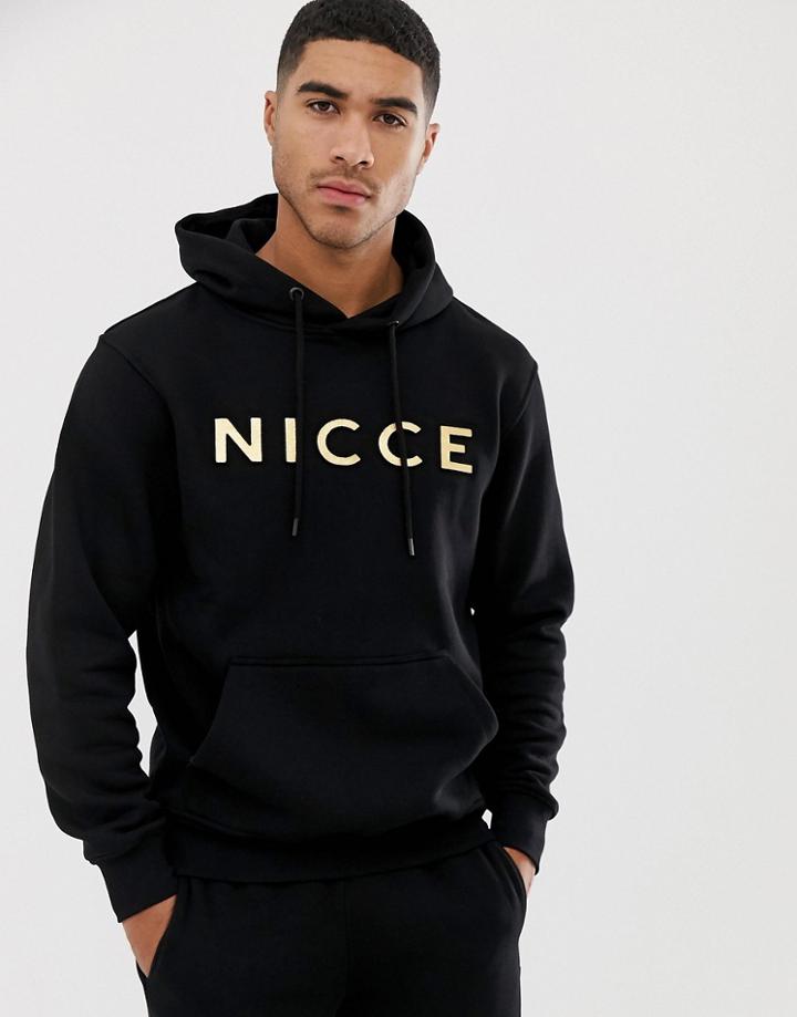Nicce Hoodie In Black With Gold Logo - Black