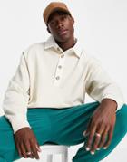 Asos Design Oversized Polo Sweatshirt With Button Neck In Beige-neutral