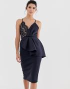Asos Design Lace Detail Cami Midi Bodycon Dress-navy