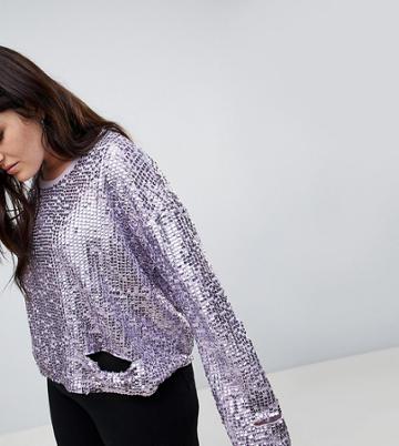 Religion Plus Oversized Sweater In All Over Embellishment - Purple