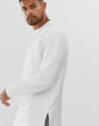 Asos Design Relaxed Longline Long Sleeve T-shirt With Side Splits In Heavyweight Textured Jersey - White