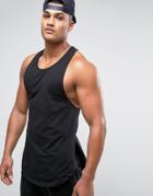 Asos Super Longline Tank With Step Hem And Extreme Racer Back In Black