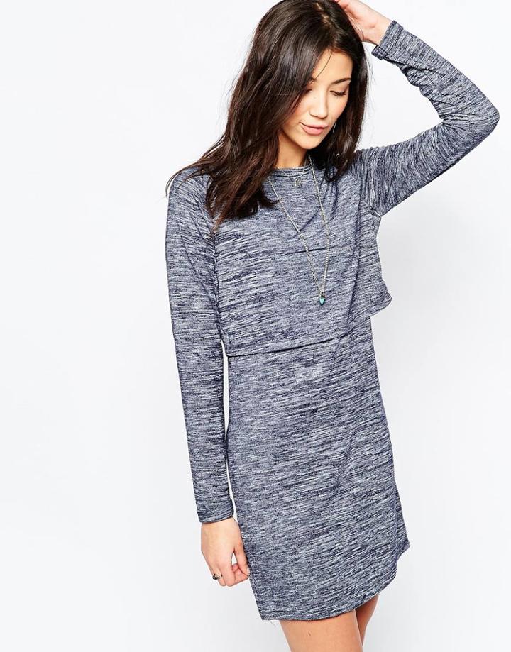 Brave Soul Long Sleeve Jersey Dress With Cross Back - Navy