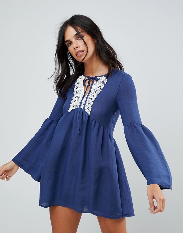 The English Factory Ruffle Dress With Lace Trim - Navy