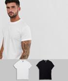 Asos Design 2 Pack T-shirt With Crew Neck And Roll Sleeve Save