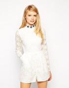 Asos Lace Romper With Jewelled Collar - Cream