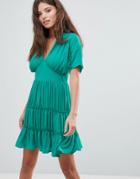 Asos Soft Mini Dress With Tiers-green
