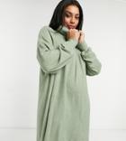 Asos Design Curve Super Soft Long Sleeve Roll Neck Mini Dress In Sage Green Heather