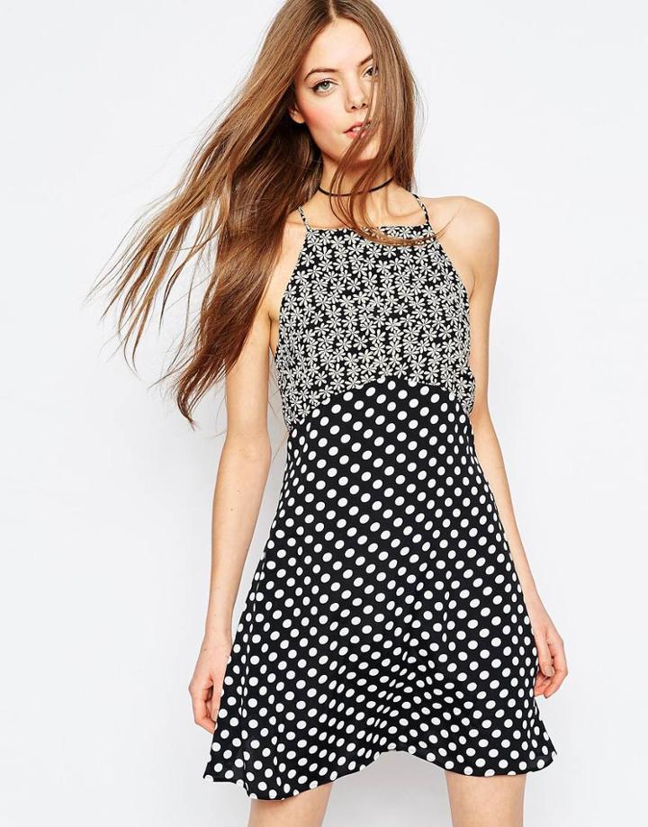 Asos Mix Print Tie Back Dress - Multi