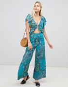 Asos Design Ruffle Jumpsuit In Paisley Print With Cut Out Detail - Multi