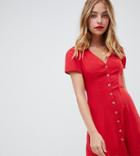 New Look Petite Button Through Tea Dress - Red