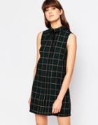 Influence Sleeveless Collar Check Dress - Green Check