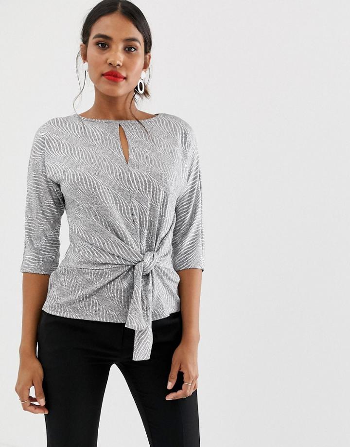 Oasis Blouse With Knot Front In Silver - Silver