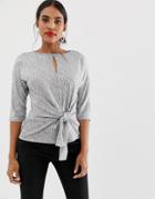 Oasis Blouse With Knot Front In Silver - Silver