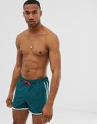 Asos Design Runner Swim Shorts In Dark Green - Green