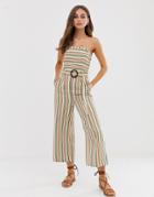 Moon River Bandeau Jumpsuit With Waist Belt - Multi