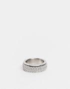Asos Design Stainless Steel Movement Ring With Textured Band In Silver Tone