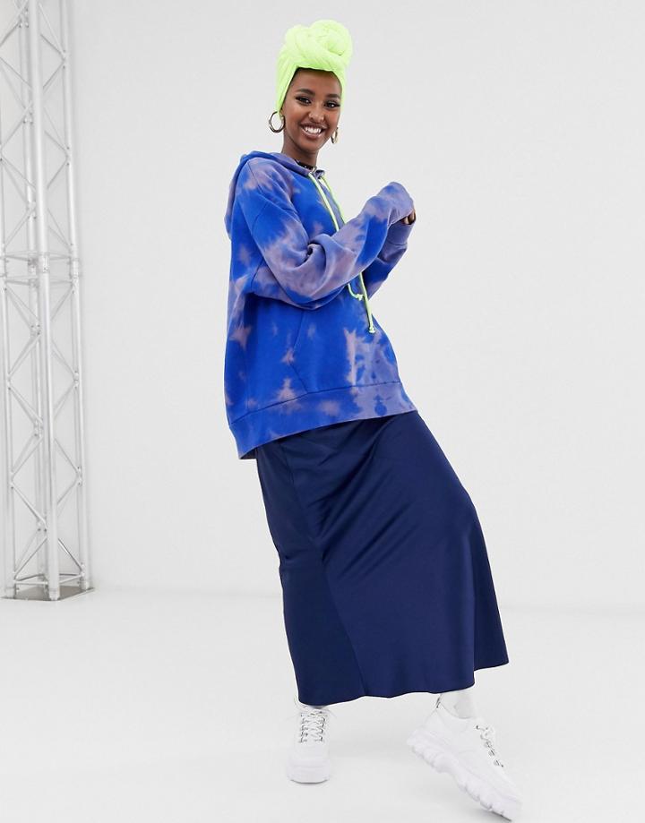 Asos Design Satin Bias Maxi Skirt-navy