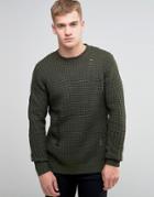 Religion Waffle Jumper With Ladder Detail - Green
