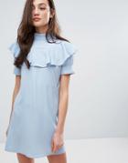 Fashion Union Frill Front Shift Dress - Blue