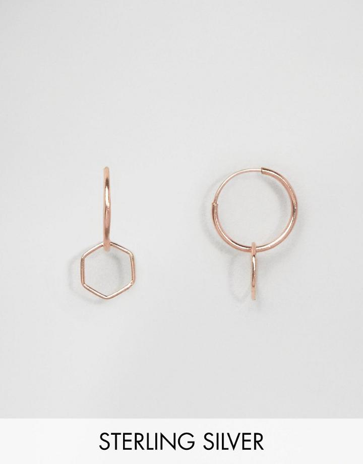 Asos Rose Gold Plated Sterling Silver Hexagon 9mm Hoop Earrings - Copper