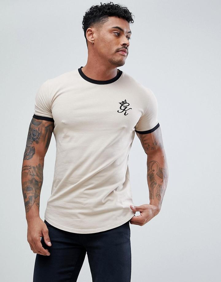 Gym King Logo Muscle Fit Ringer T-shirt In Beige - Beige