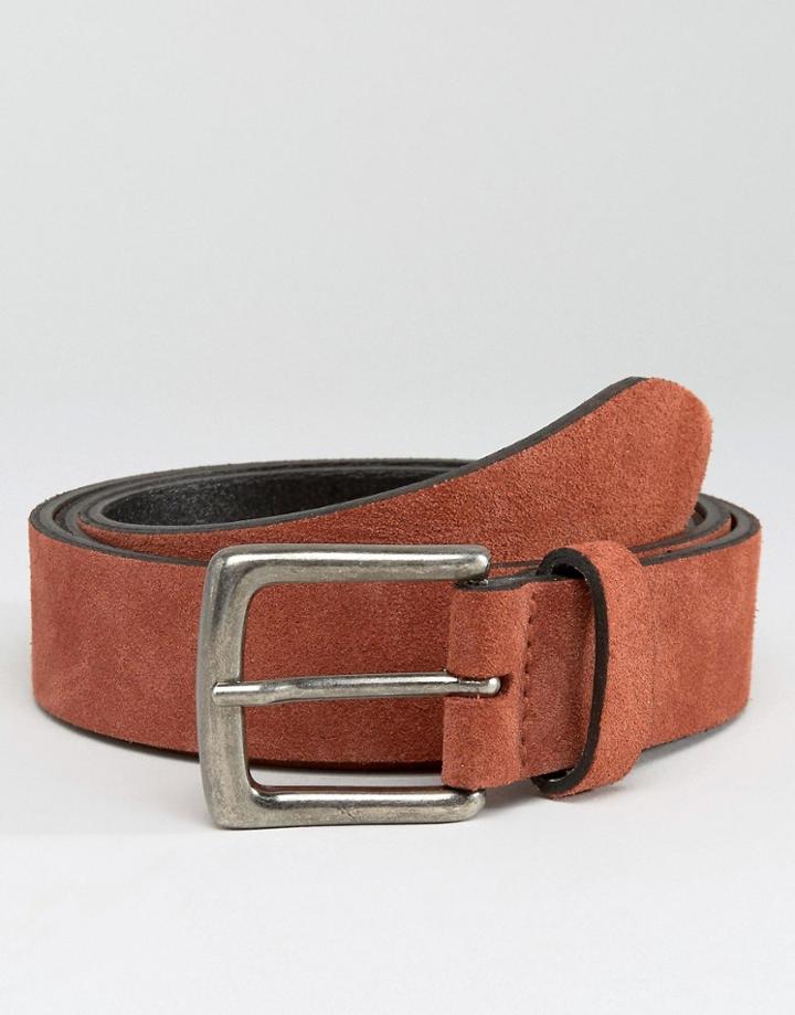 Asos Suede Belt In Rust - Rust