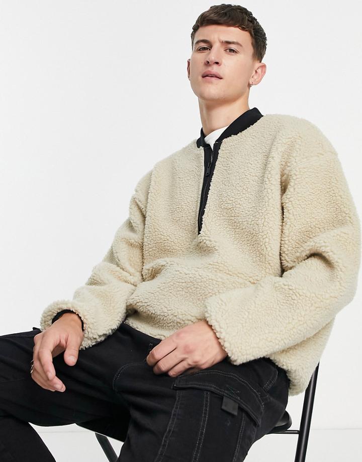Levi's 1/4 Zip Sherpa Sweatshirt In Sahara Khaki Beige-neutral