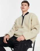 Levi's 1/4 Zip Sherpa Sweatshirt In Sahara Khaki Beige-neutral