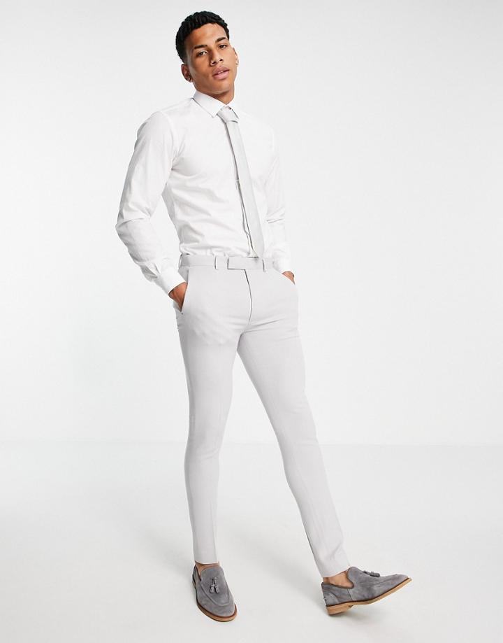 Asos Design Wedding Green Super Skinny Cotton Slub Pants In Ice Gray-grey