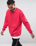 Asos Oversized Longline Sweatshirt With Front Pocket - Red