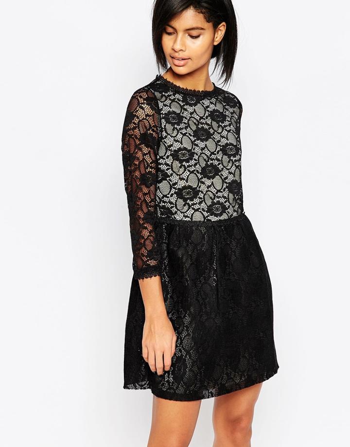 Iska Long Sleeved Lace Dress - Black