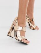 Co Wren Curved Block Heeled Sandals In Rose Gold-pink