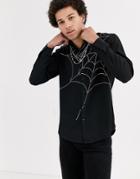 Jaded London Rhinestone Spider Web Long Sleeve Shirt In Black