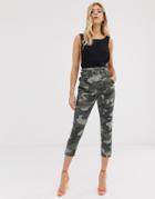 River Island Paperbag Jeans In Camouflage-green