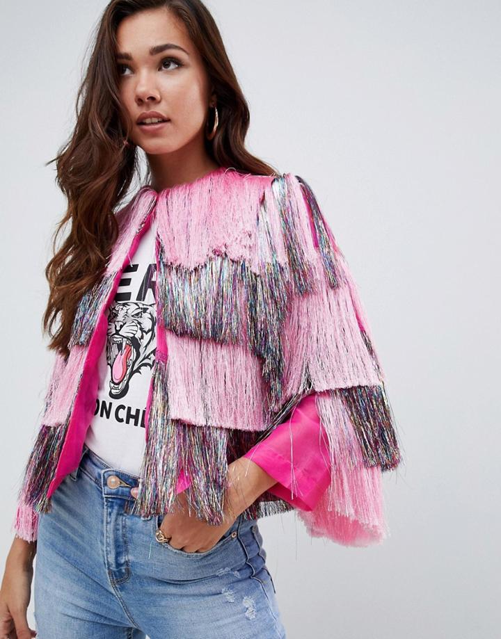 Asos Design Metallic Fringed Jacket - Multi