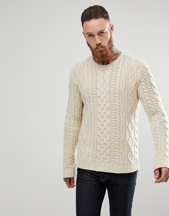 Asos Chunky Cable Knit Sweater In Oatmeal - Beige