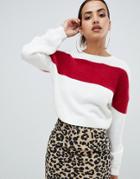 Prettylittlething Contrast Stripe Fluffy Sweater In Cream - Cream