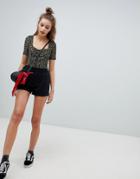 Pull & Bear Tailored Side Stripe Short In Black - Black