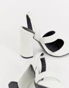 River Island Block Heeled Sandals With Cross Over Strap In White